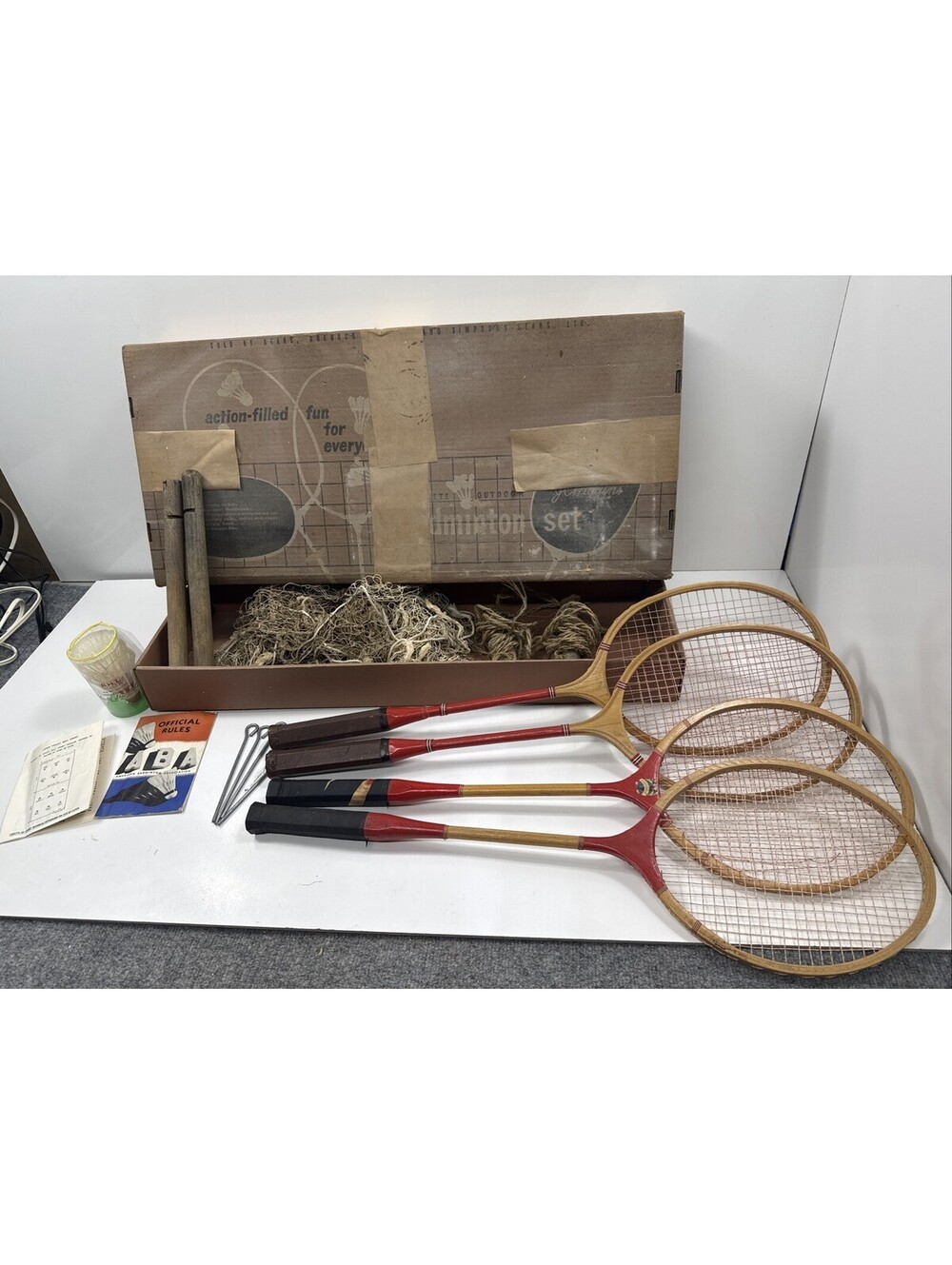 Vintage Sears Badminton Set with Wooden Rackets